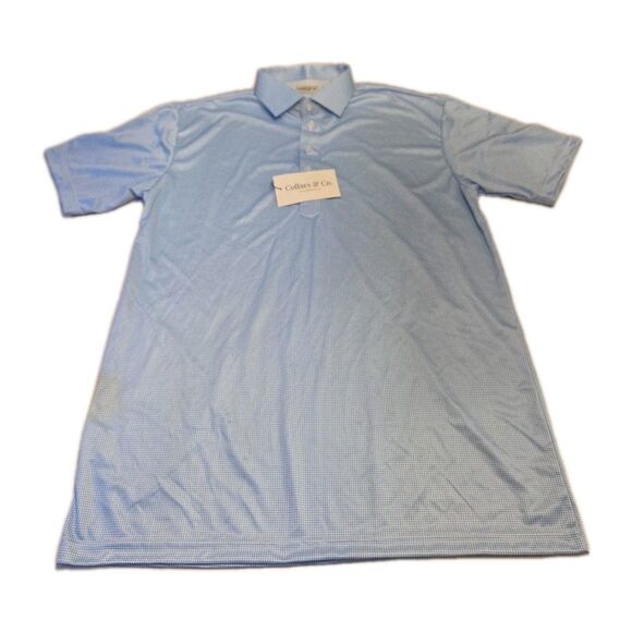 NWT Collars & Co Mens L Dress Collar Polo Shirt Blue Houndstooth Microcheck Golf - Picture 2 of 7
